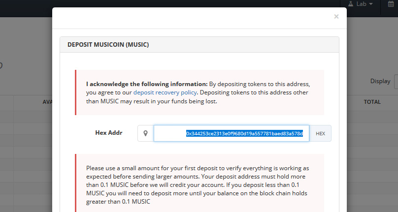 „Musicoin“ piniginė „Bittrex“