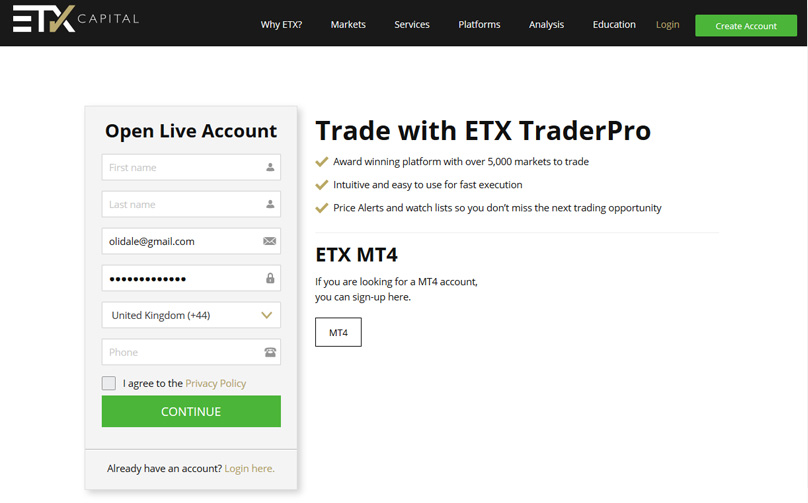 Kapitálové účty ETX