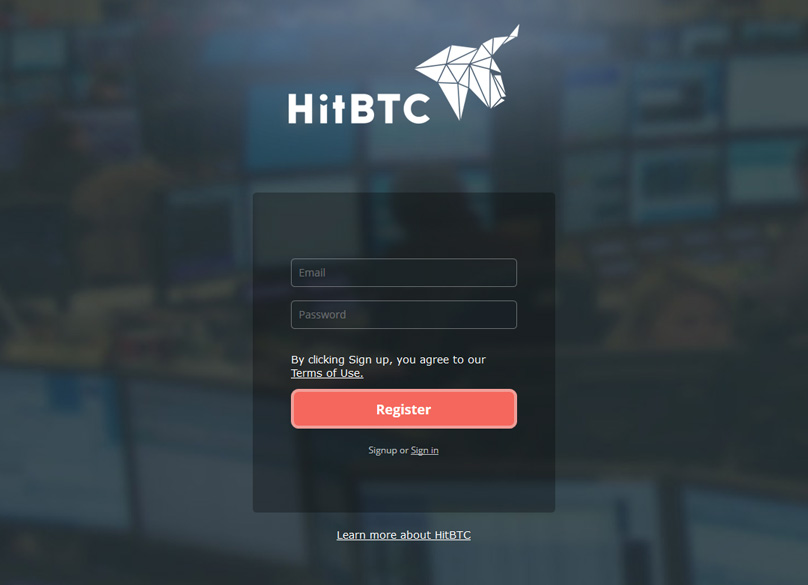 Registrace účtu HitBTC