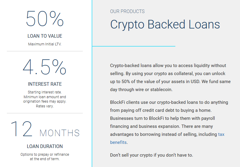 BlockFi Crypto nodrošināti aizdevumi