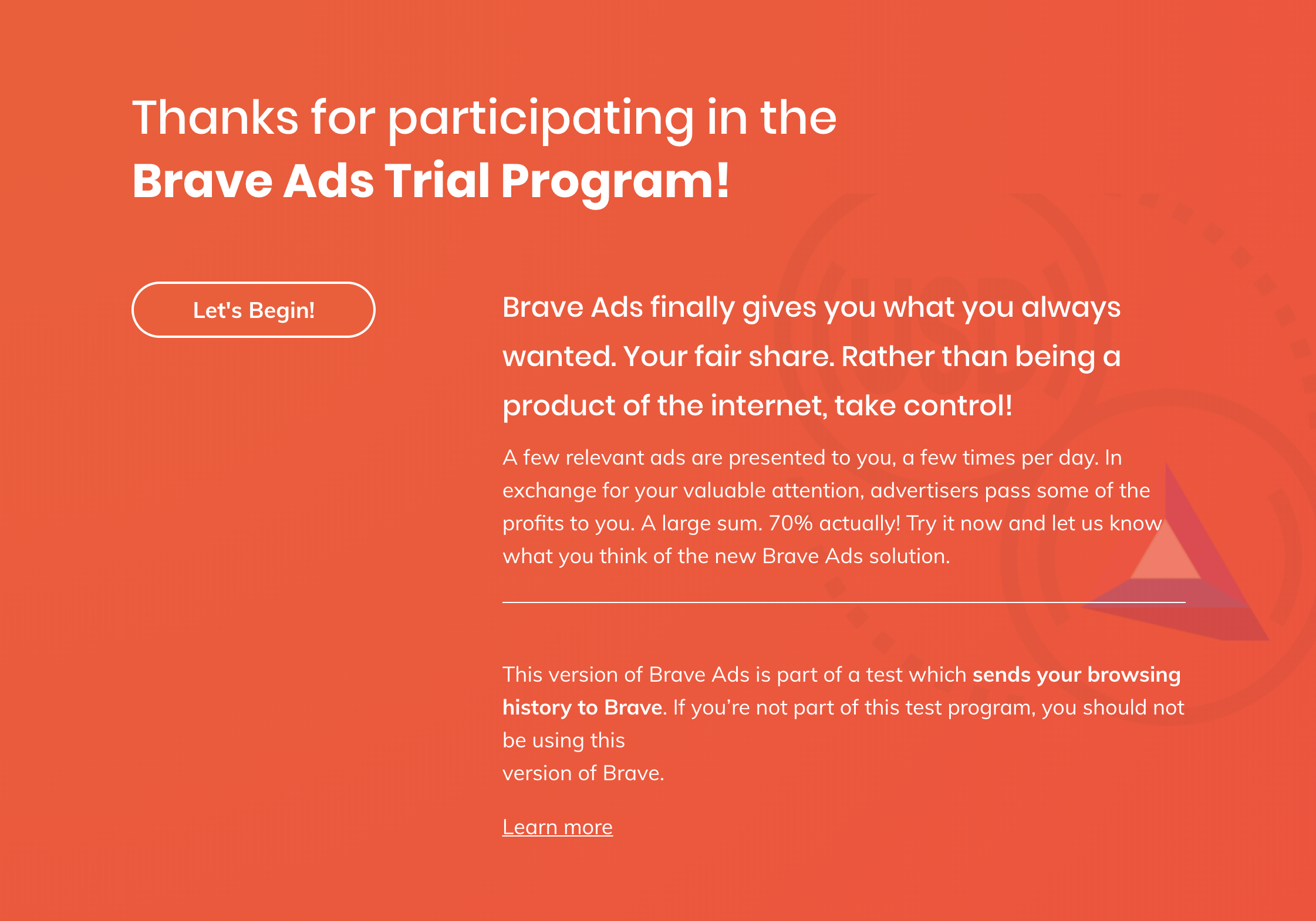 Brave Browser, BAT 프로그램에 대한 평가판 광고 출시